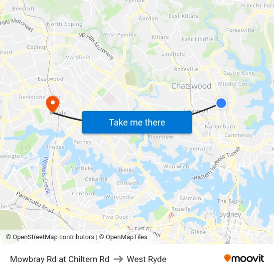 Mowbray Rd at Chiltern Rd to West Ryde map