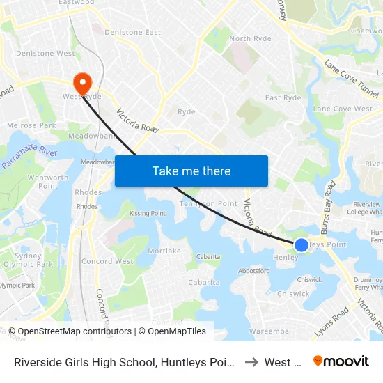 Riverside Girls High School, Huntleys Point Rd, Stand A to West Ryde map