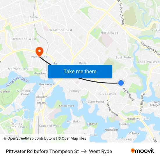 Pittwater Rd before Thompson St to West Ryde map