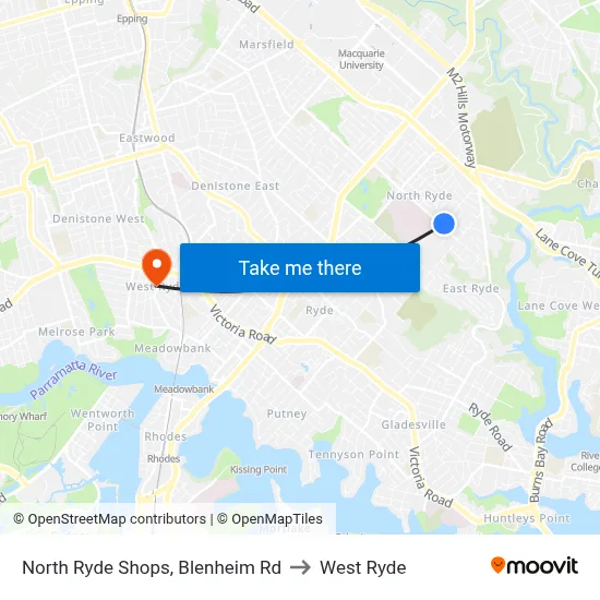 North Ryde Shops, Blenheim Rd to West Ryde map