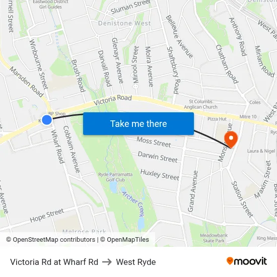 Victoria Rd at Wharf Rd to West Ryde map