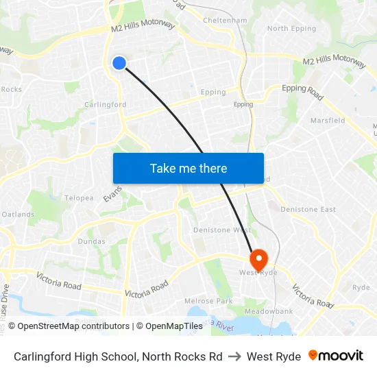 Carlingford High School, North Rocks Rd to West Ryde map