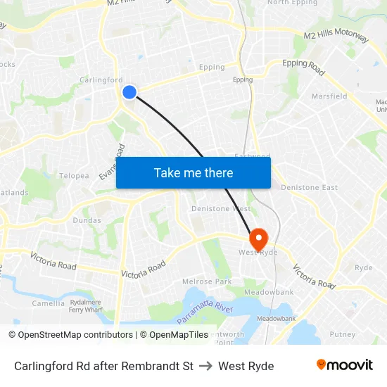 Carlingford Rd after Rembrandt St to West Ryde map