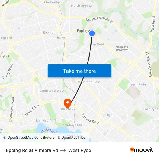 Epping Rd at Vimiera Rd to West Ryde map