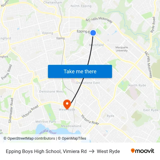 Epping Boys High School, Vimiera Rd to West Ryde map
