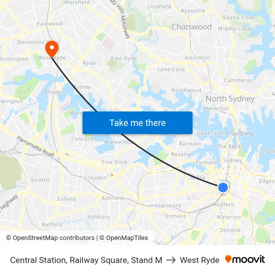 Central Station, Railway Square, Stand M to West Ryde map