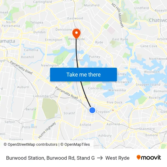 Burwood Station, Burwood Rd, Stand G to West Ryde map