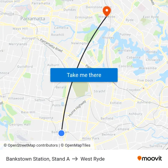 Bankstown Station, Stand A to West Ryde map