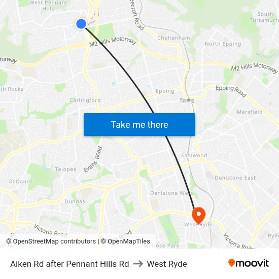 Aiken Rd after Pennant Hills Rd to West Ryde map
