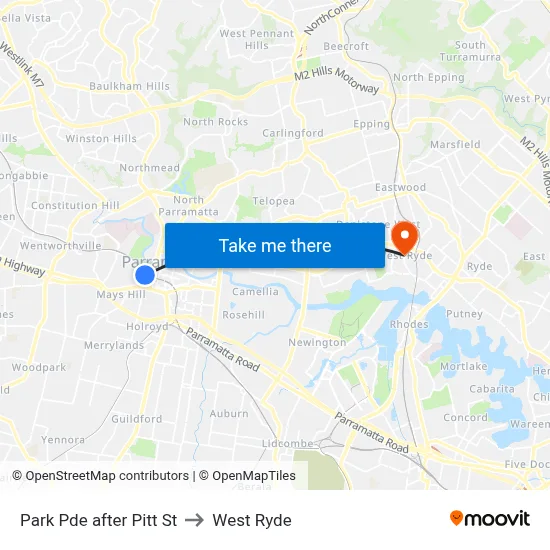 Park Pde after Pitt St to West Ryde map