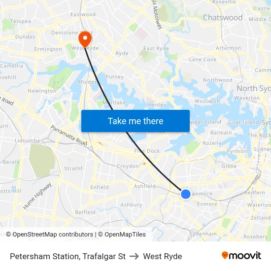 Petersham Station, Trafalgar St to West Ryde map