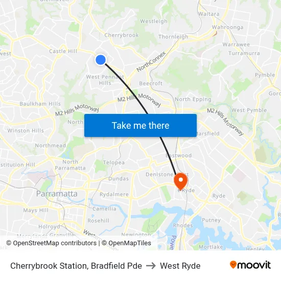 Cherrybrook Station, Bradfield Pde to West Ryde map