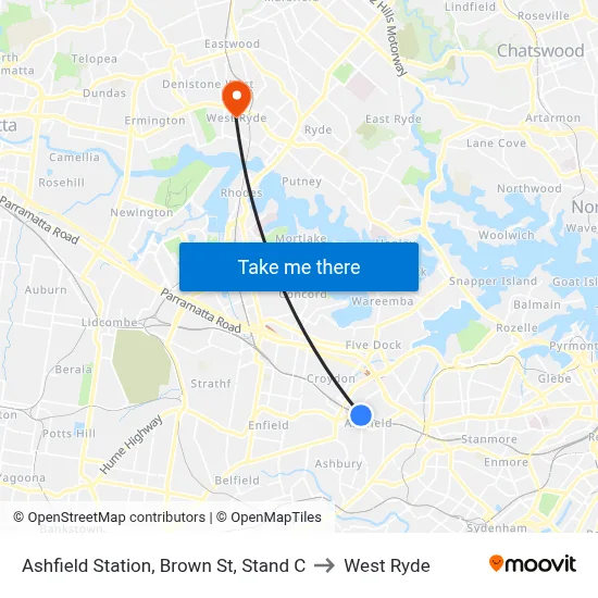 Ashfield Station, Brown St, Stand C to West Ryde map