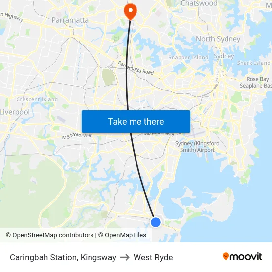 Caringbah Station, Kingsway to West Ryde map