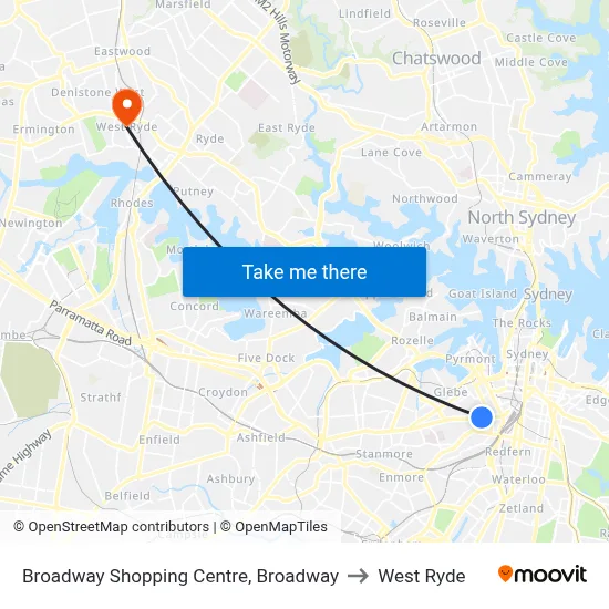 Broadway Shopping Centre, Broadway to West Ryde map