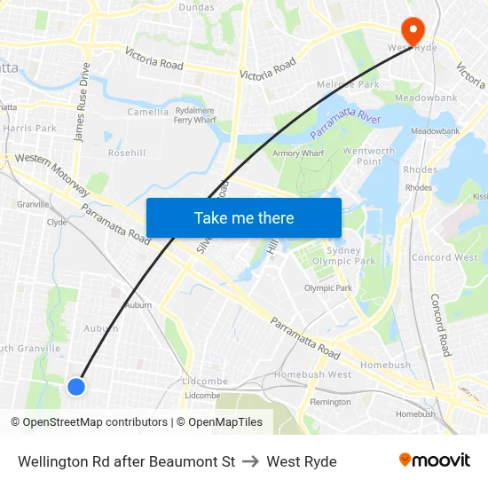 Wellington Rd after Beaumont St to West Ryde map