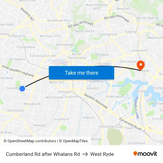 Cumberland Rd after Whalans Rd to West Ryde map