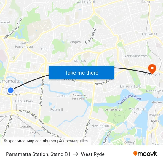 Parramatta Station, Stand B1 to West Ryde map