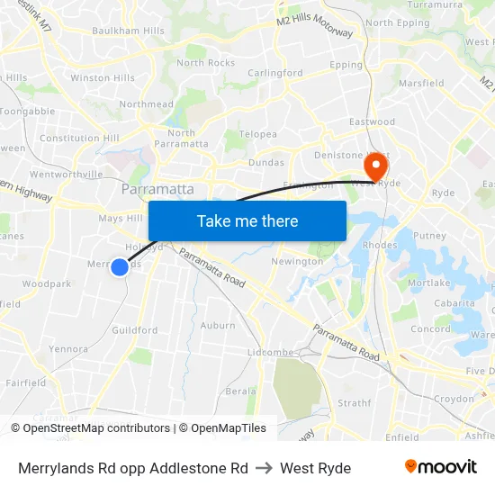 Merrylands Rd opp Addlestone Rd to West Ryde map