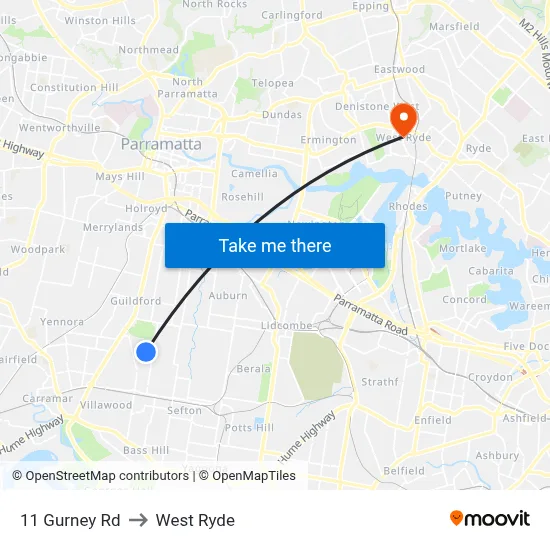 11 Gurney Rd to West Ryde map