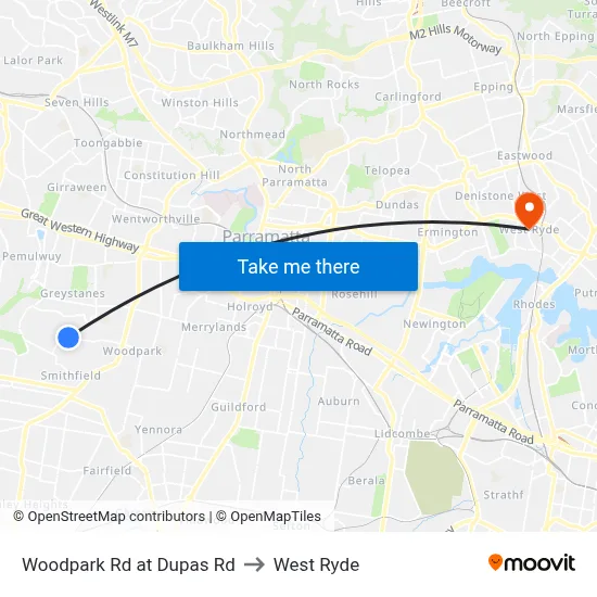 Woodpark Rd at Dupas Rd to West Ryde map
