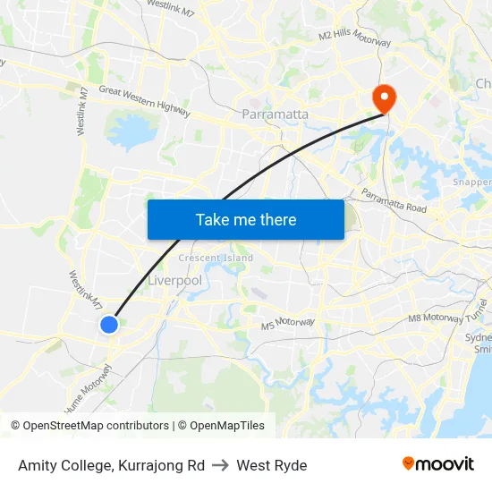 Amity College, Kurrajong Rd to West Ryde map