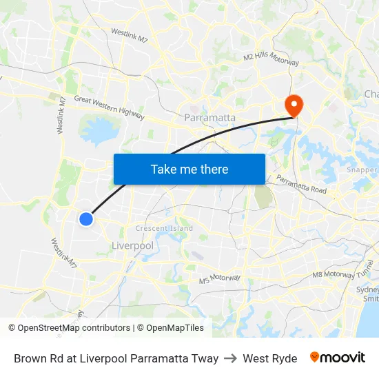 Brown Rd at Liverpool Parramatta Tway to West Ryde map