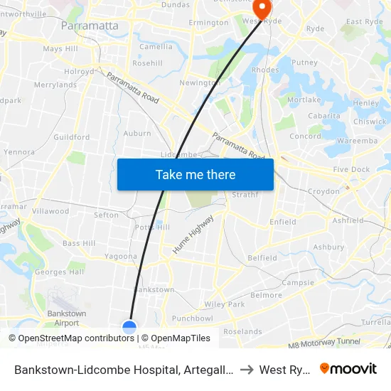 Bankstown-Lidcombe Hospital, Artegall St to West Ryde map