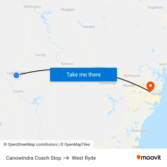 Canowindra Coach Stop to West Ryde map