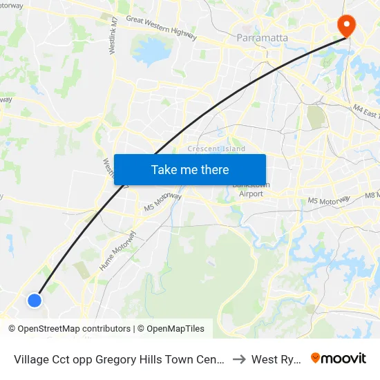 Village Cct opp Gregory Hills Town Centre to West Ryde map