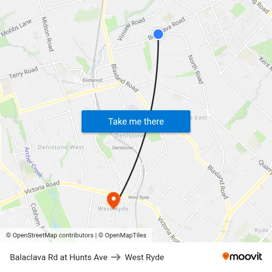 Balaclava Rd at Hunts Ave to West Ryde map