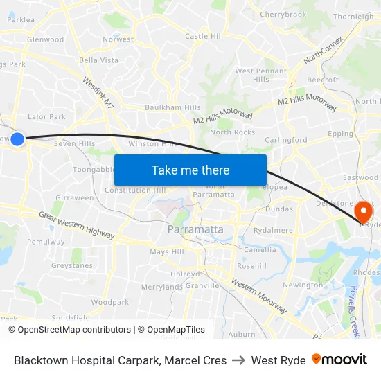 Blacktown Hospital Carpark, Marcel Cres to West Ryde map