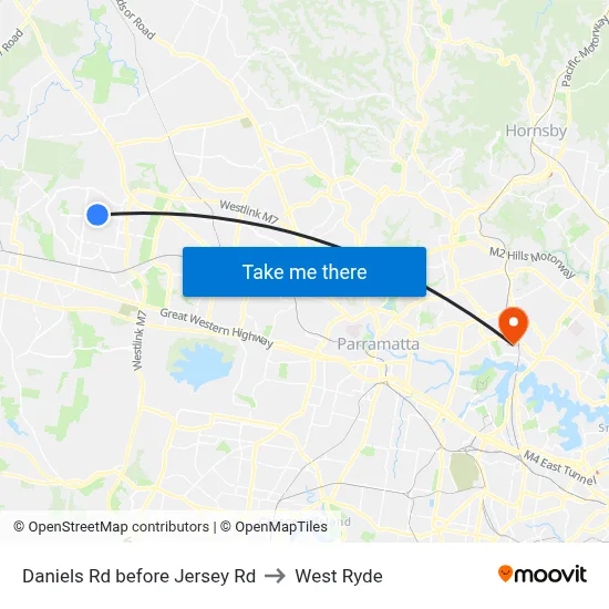 Daniels Rd before Jersey Rd to West Ryde map