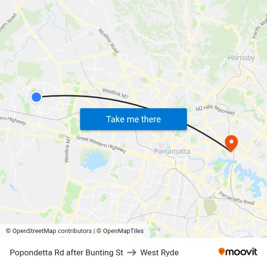 Popondetta Rd after Bunting St to West Ryde map