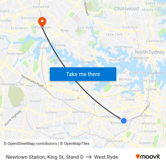 Newtown Station, King St, Stand D to West Ryde map