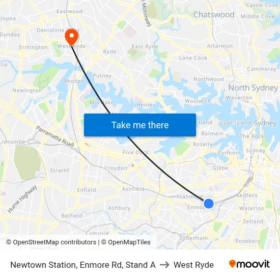 Newtown Station, Enmore Rd, Stand A to West Ryde map
