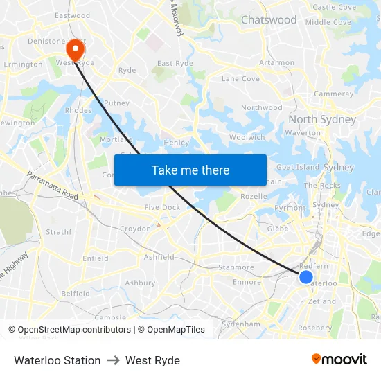 Waterloo Station to West Ryde map