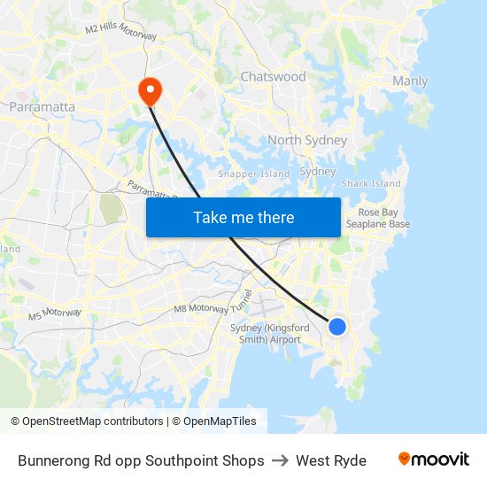 Bunnerong Rd opp Southpoint Shops to West Ryde map