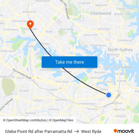 Glebe Point Rd after Parramatta Rd to West Ryde map