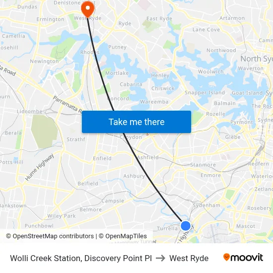 Wolli Creek Station, Discovery Point Pl to West Ryde map