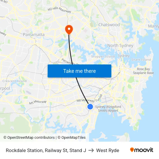 Rockdale Station, Railway St, Stand J to West Ryde map