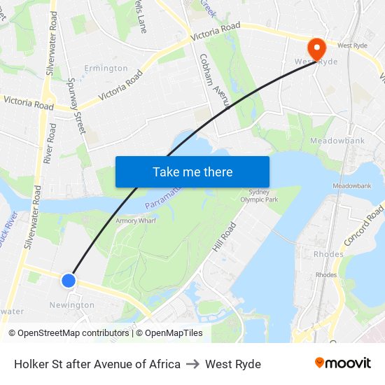 Holker St after Avenue of Africa to West Ryde map