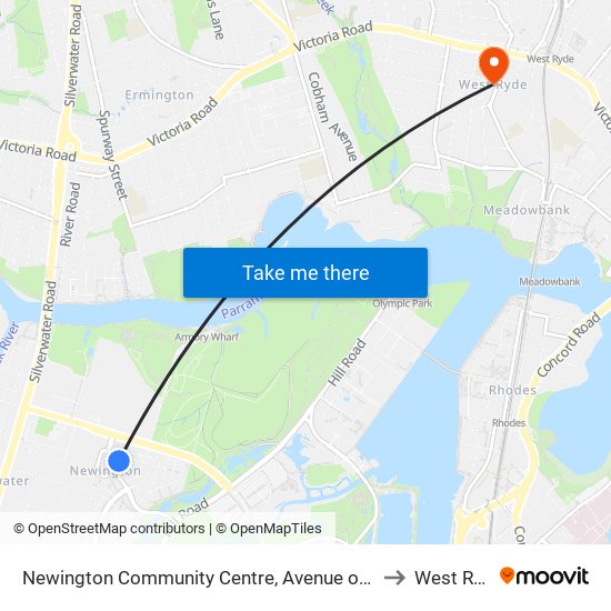 Newington Community Centre, Avenue of Europe to West Ryde map