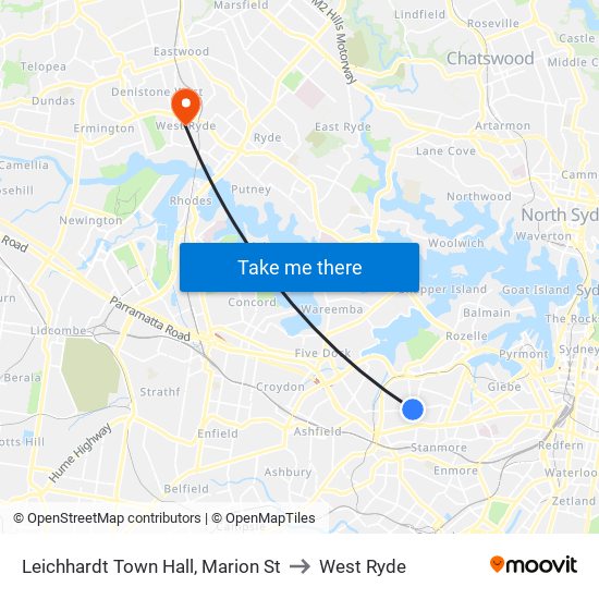 Leichhardt Town Hall, Marion St to West Ryde map