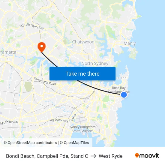 Bondi Beach, Campbell Pde, Stand C to West Ryde map