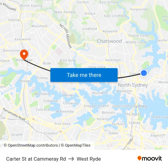 Carter St at Cammeray Rd to West Ryde map