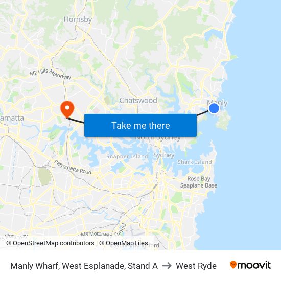 Manly Wharf, West Esplanade, Stand A to West Ryde map