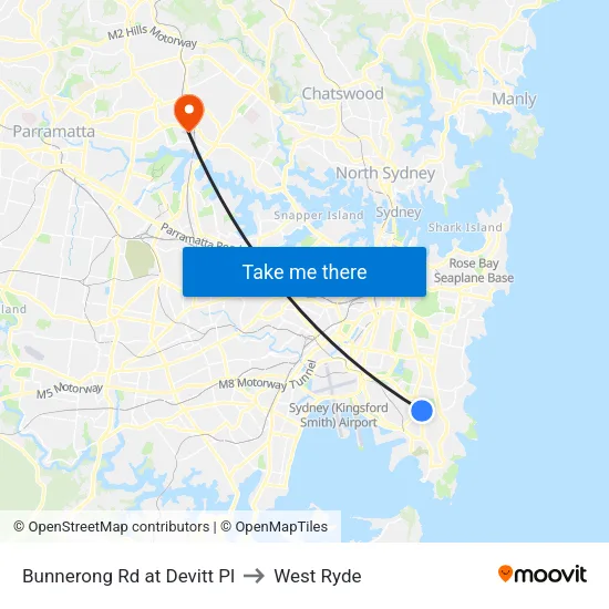 Bunnerong Rd at Devitt Pl to West Ryde map