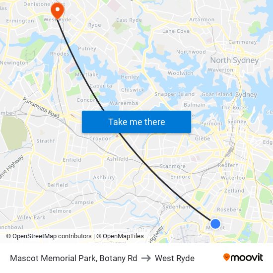 Mascot Memorial Park, Botany Rd to West Ryde map