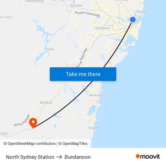 North Sydney Station to Bundanoon map